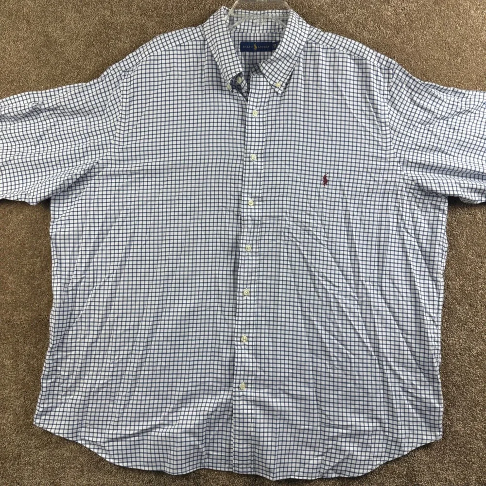 Polo Ralph Lauren Mens 2XB Blue White Check Button Down Big Tall Shirt